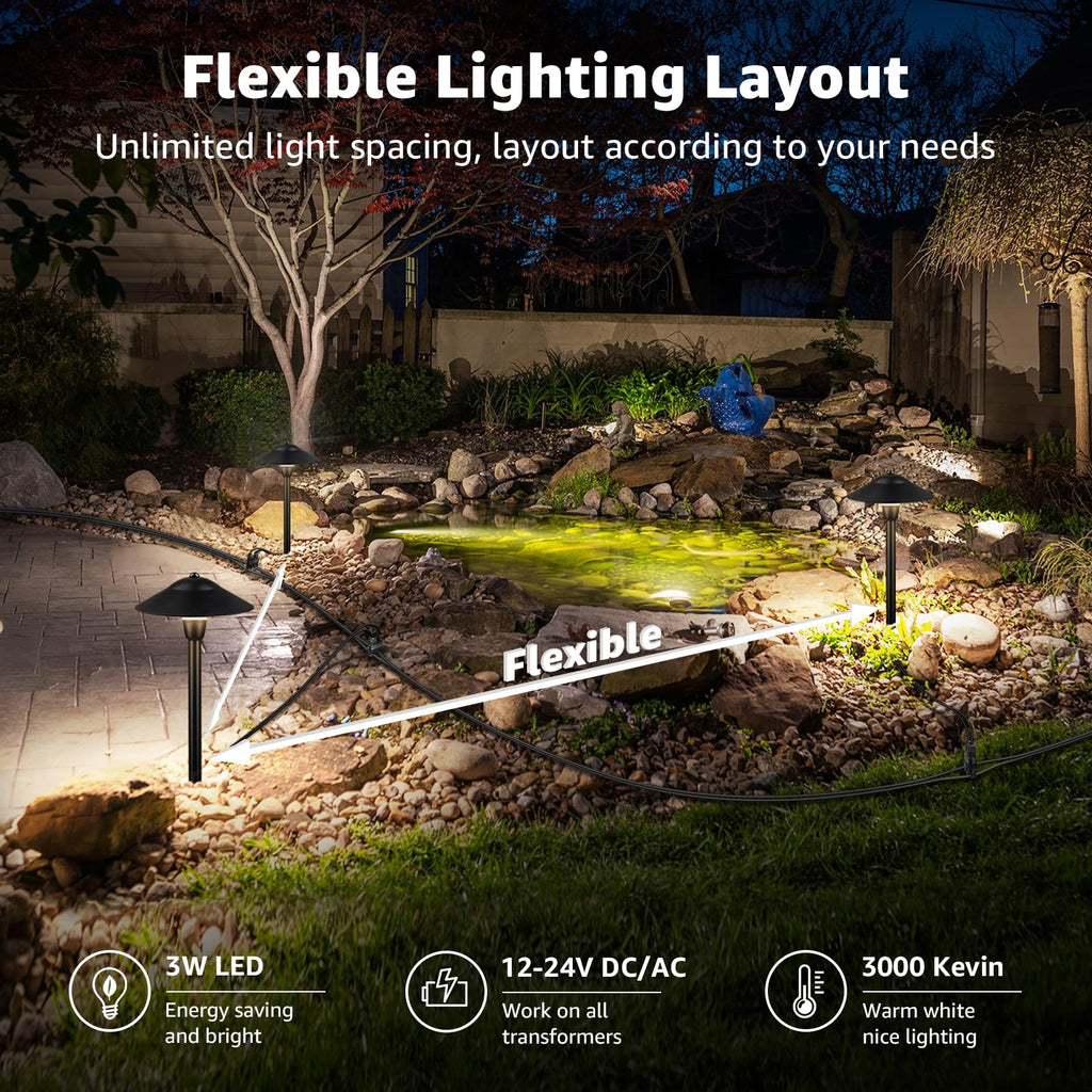All-in-One LED Pathway Lighting Kit, 8-Pack Low Voltage Landscape Lights with Transformer and 100FT 16/2 AWG Wire