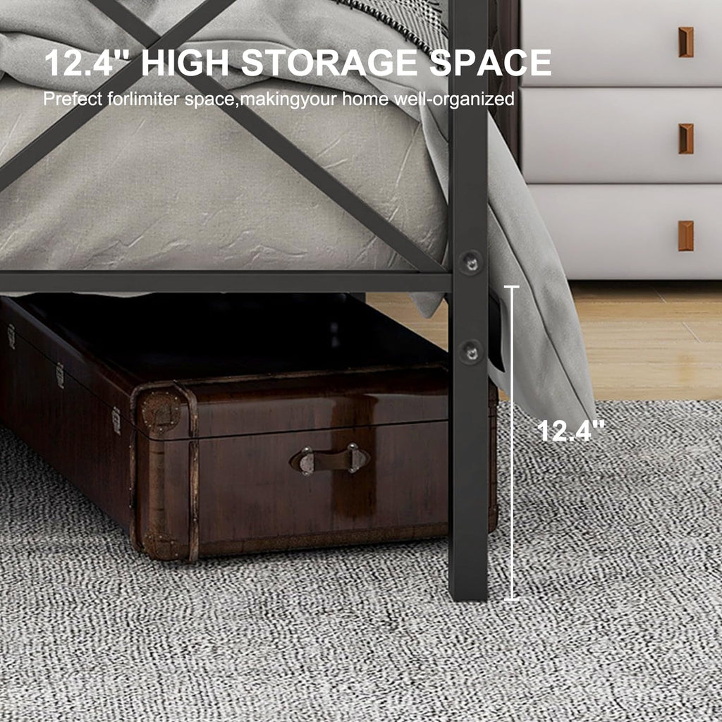 Full Canopy Bed Frame, Metal Canopy Beds with 4 Poster Design and Geometric Accented Headboard and Footboard, No Box