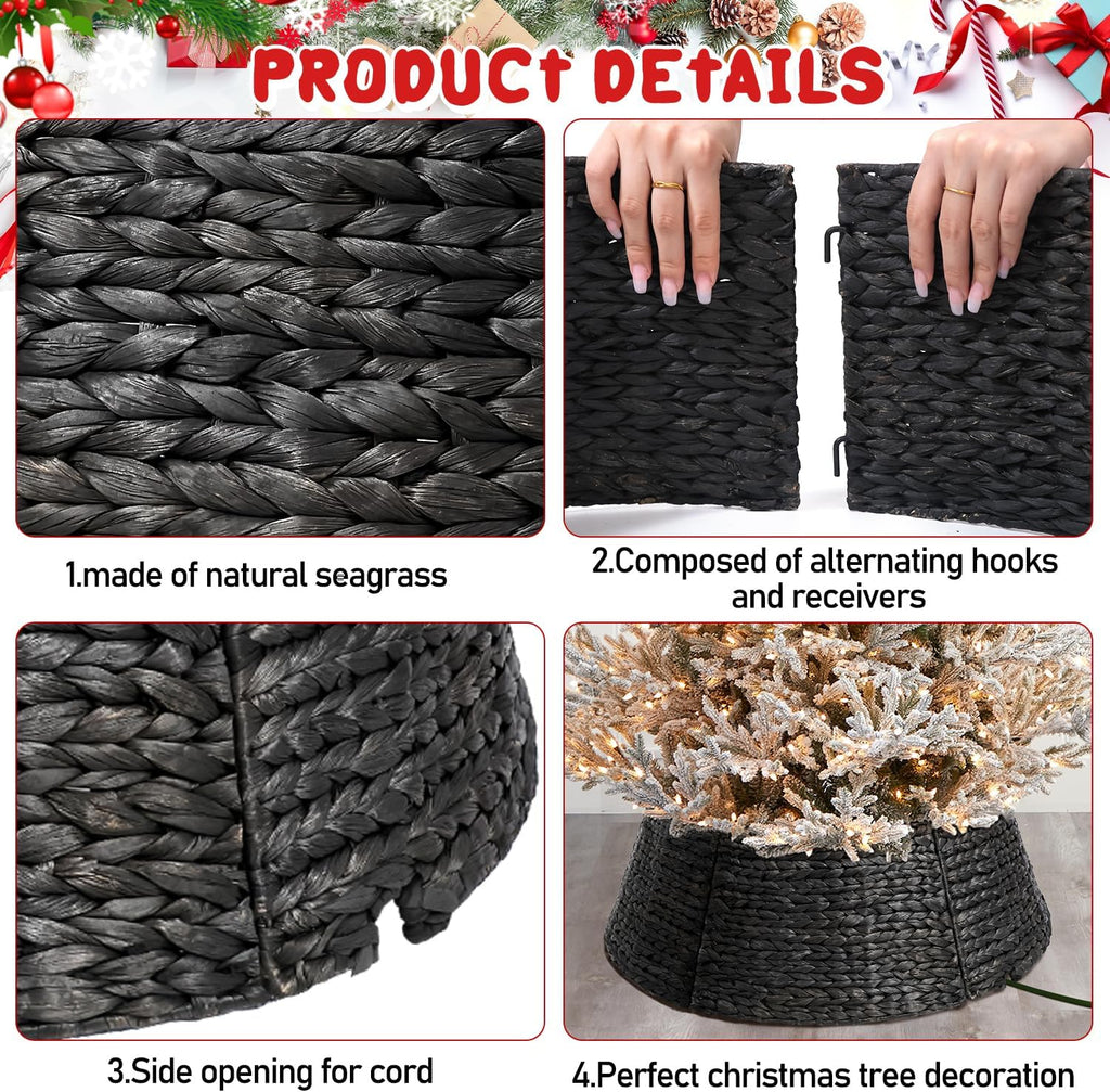 8-Piece Rattan Christmas Tree Collar - 42" Rustic Farmhouse Tree Skirt- Xmas Tree Base Cover for Christmas