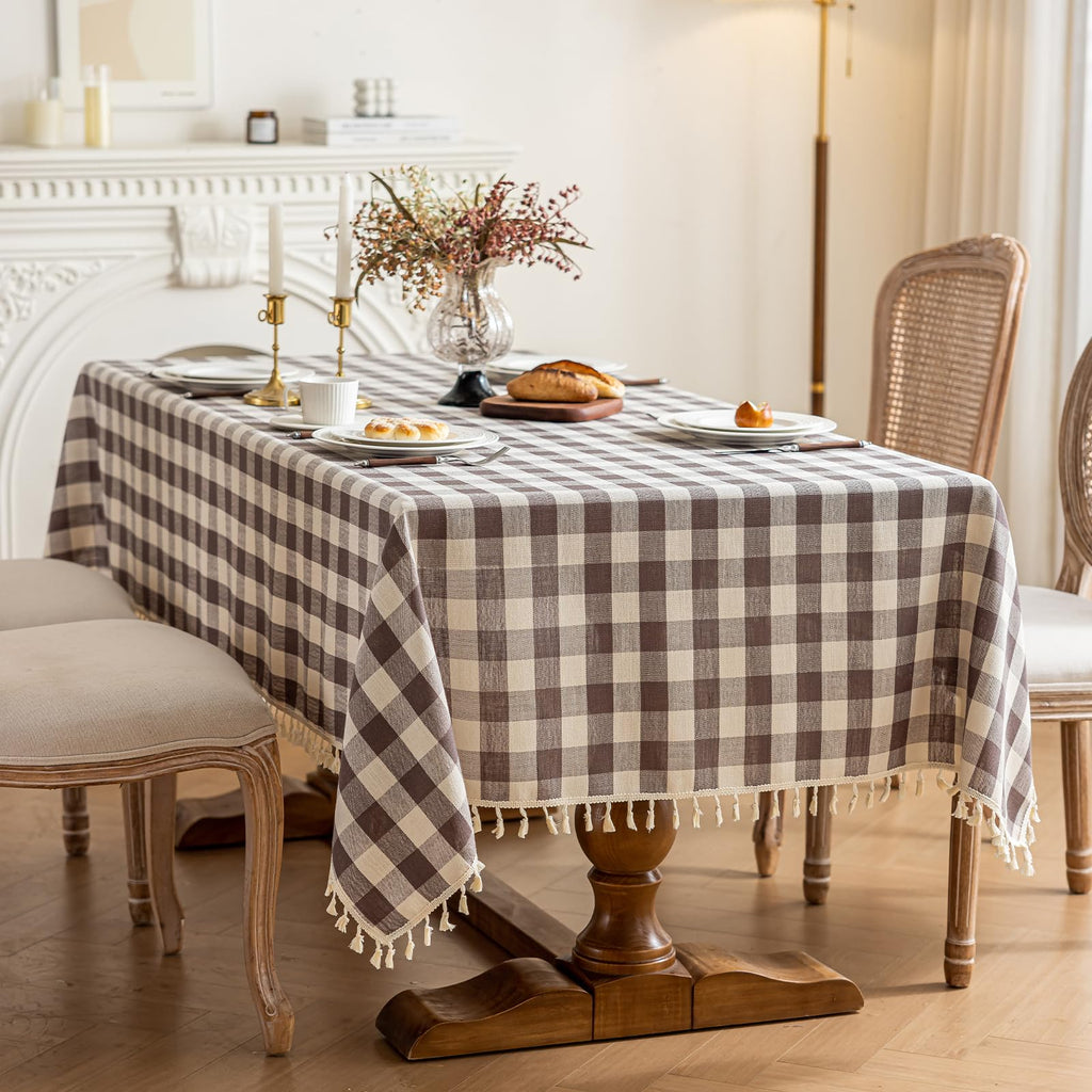 Checkered Tablecloth Rectangle Cotton Linen Gingham Table Cloth with Tassel Washable Wrinkle Free Heavy Duty Buffalo