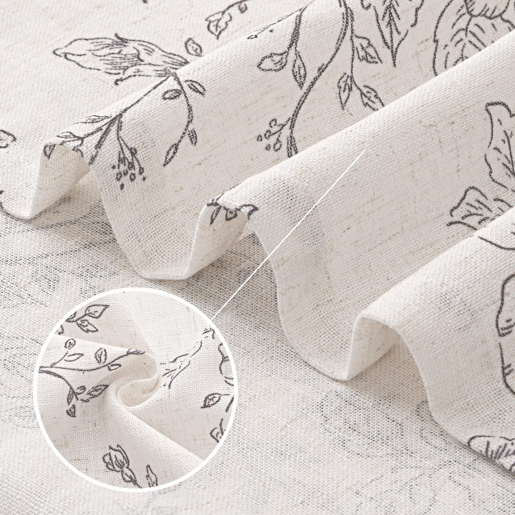 Vintage Floral Curtains 96 inches Long Botanical Patterned Curtains Sketch Print Burlap Textured Farmhouse Country