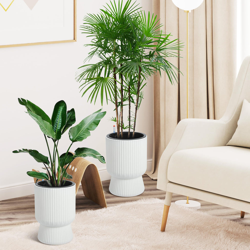 14.2 in Planters Set of 2, Outdoor&Indoor Black Planter Pots, Planter Pots with Inner Bucket and Water Level Monitor