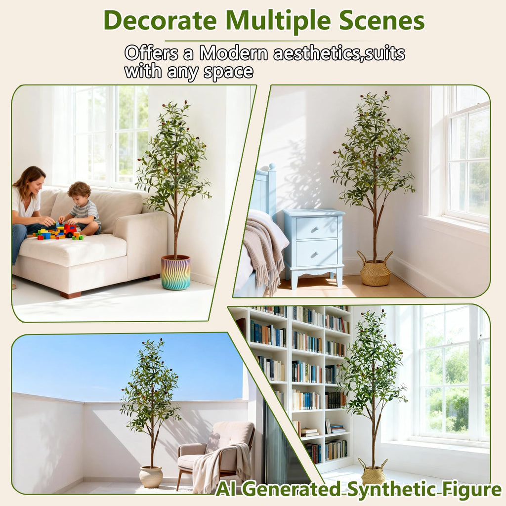 5FT Artificial Olive Tree Indoor, Tall Faux Olive Tree with Pot&Basket, Large Fake Olive Tree with Realistic 720 Silk