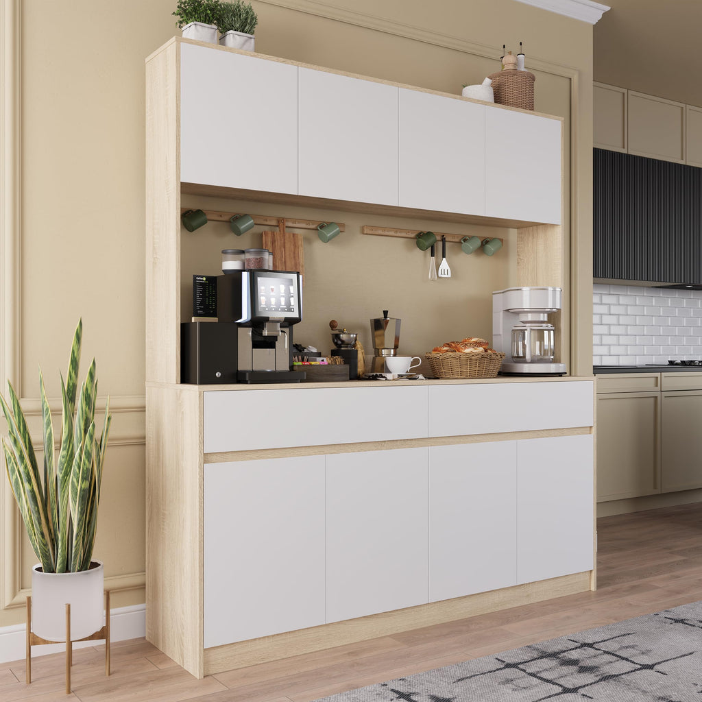 Kitchen Hutch Storage Cabinet, 63" W Large Pantry Cabinets with Microwave Oven Countertop, Freestanding Kitchen