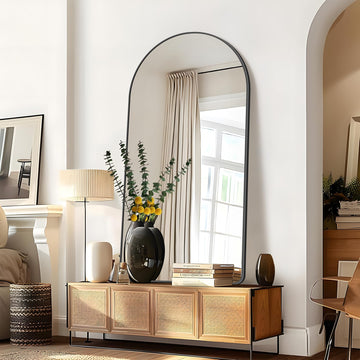 Arched Bathroom Mirror, 60"x30" Black Arched Mirror, Wall Mounted Mirror, Black Vanity Wall Mirror w/Metal Frame