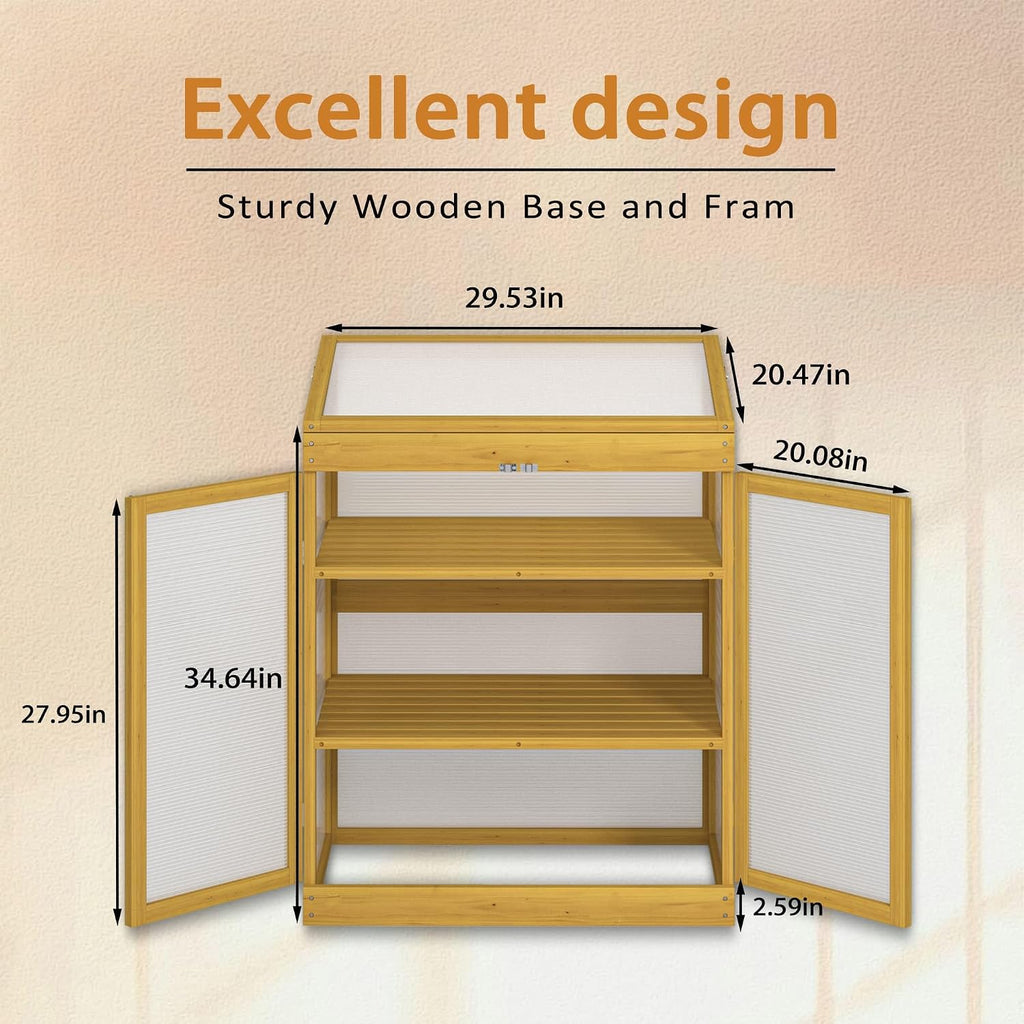 2-Tier Wooden Cold Frame Greenhouse, Garden Portable Mini Cabinet, Flower Shelf Bed for Outdoor Indoor Use