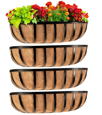 Railing Planter Window Box Deck Balcony Rail Planter 24 Inch for Porch Fence Patio Outdoor 4 Pack