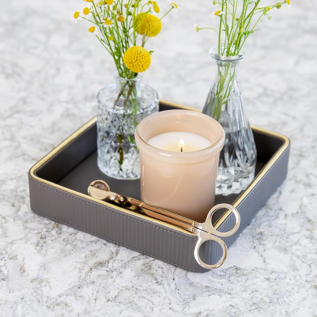 Gray Nightstand Bedside Organizer Tray|Key Bowl for Entryway Table| Bowl for Keys and Wallet Catch All|Small Leather