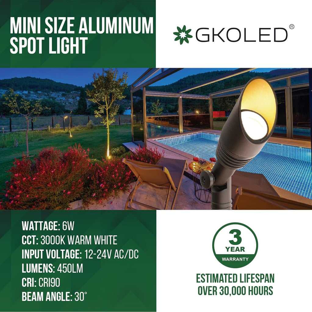 2 Pack LED Low Voltage Spotlight, 12V Landscape Lighting, Mini Size Outdoor Spot Lights, Waterproof Directional
