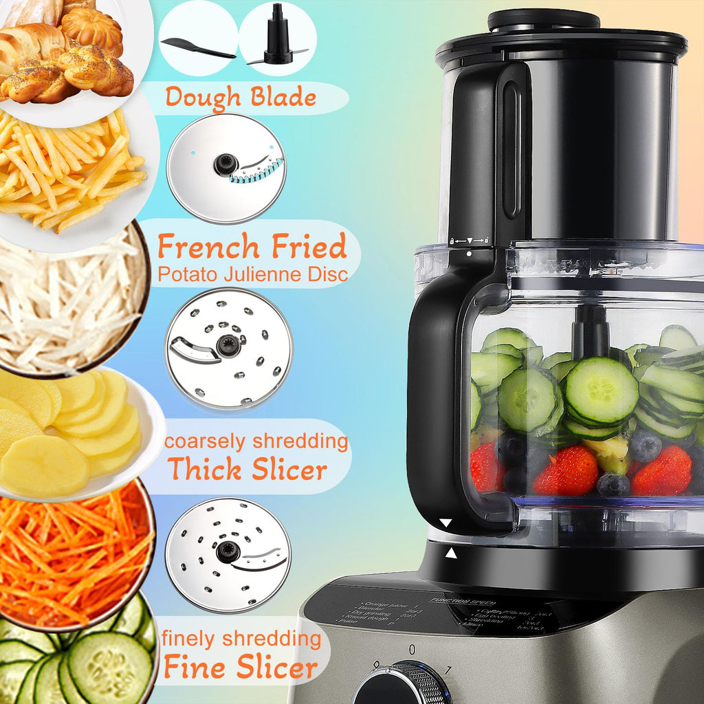 14 Cup Food Processor, 11-in-1 Food Processor and Blender Combo with Large Chute, 51 oz for Smoothies & Ice, for