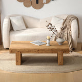 47.6" Coffee Table, Mid-Century Modern Solid Wood Coffee Table with Sturdy Base