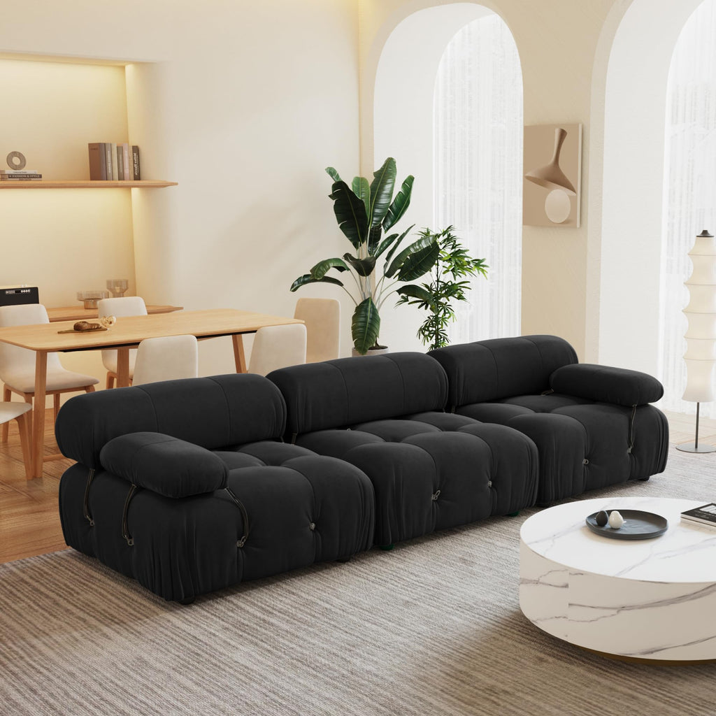 104'' Modular Sectional Sofa, Modern Luxury Velvet Bubble Couch, Deep Seat Cloud Sectional Black Couches (3 Seats