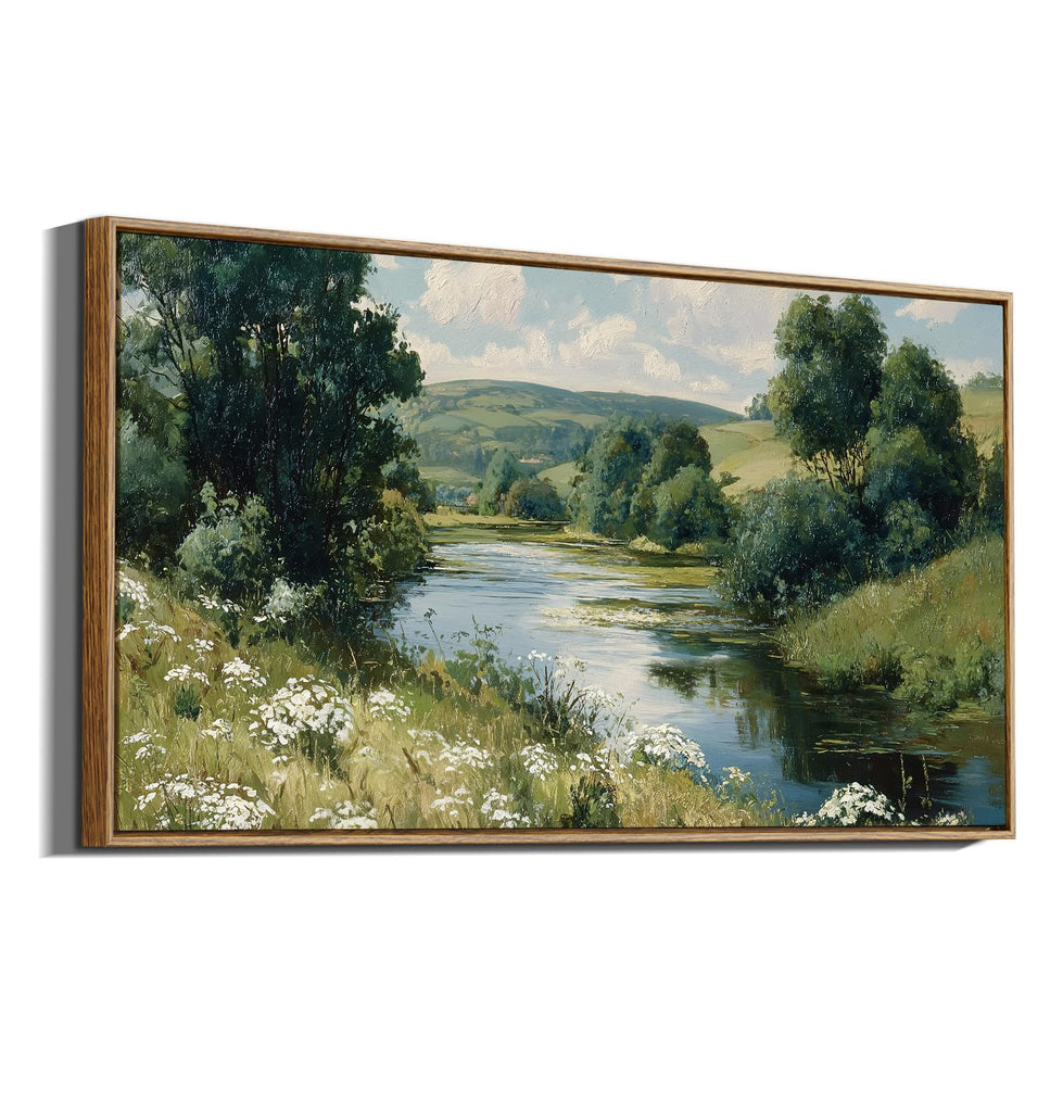 Large Rustic Landscape Wall Art, Nature Valley Painting 20×40 in