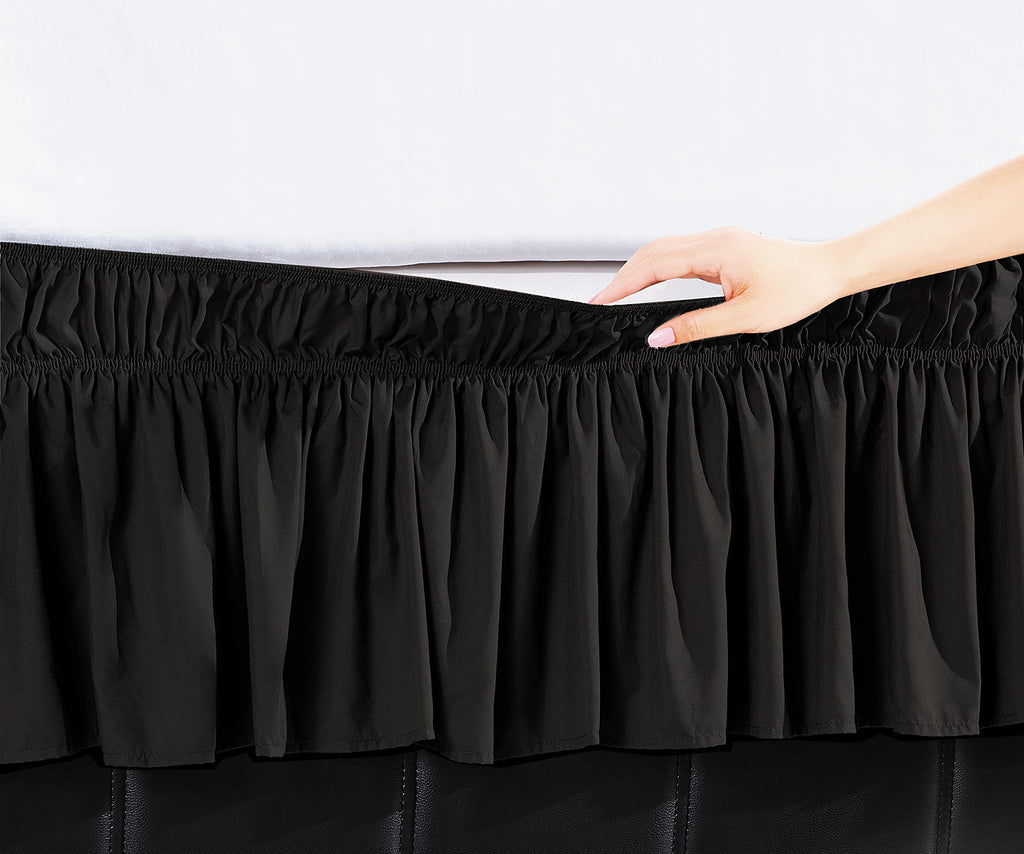 Luxurious Wrap Around Elastic Solid Ruffled Bed Skirt, with 16 Inch Tailored Drop - Easy Fit, Premium Quality Wrinkle