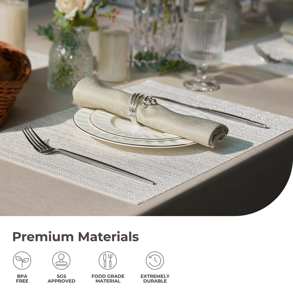 Woven Vinyl Placemats Set of 24,White and Silver