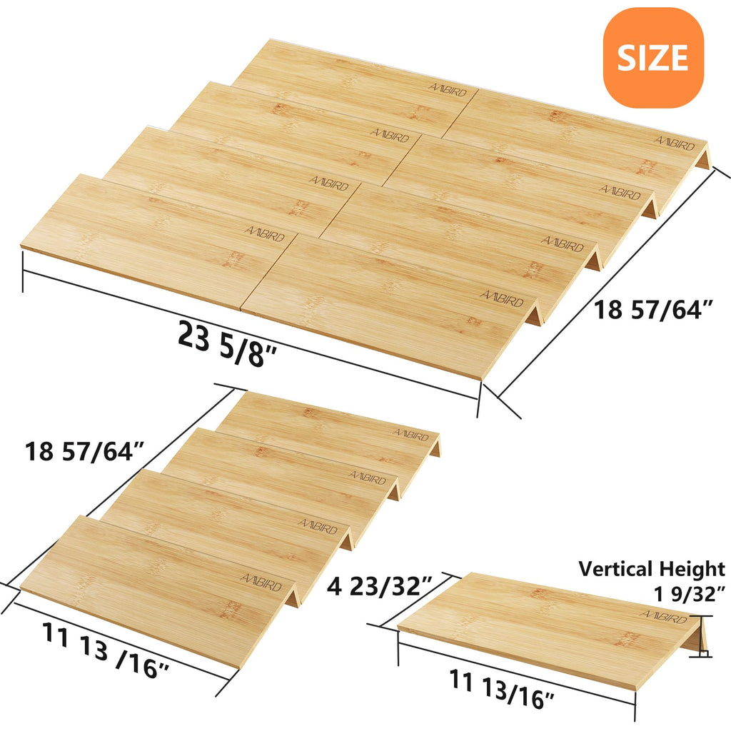 Bamboo Spice Drawer Organizer with Non-slip Mat,4 Tier - 2 Set Jar Spice Rack Tray From 12''to 24'',Hold up 48 Jars