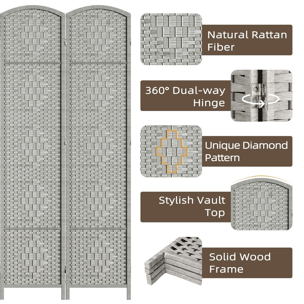 Room Divider Panel, 6 Panel Partition Room Dividers Screen, Grey