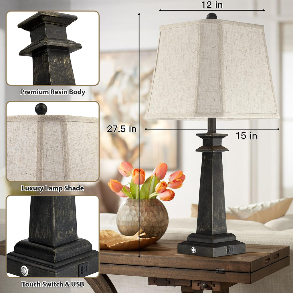 Black Table Lamp, 27.5" Farmhouse Lamp
