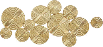 Metal Plate Home Wall Decor Wall Sculpture with Textured Circles, Wall Art 49" x 3" x 24", Gold
