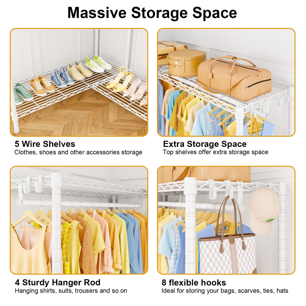 E15C Pro Garment Rack L Shaped Clothes Rack for Corner,Freestanding Clothing Racks for Hanging Clothes,Heavy Duty