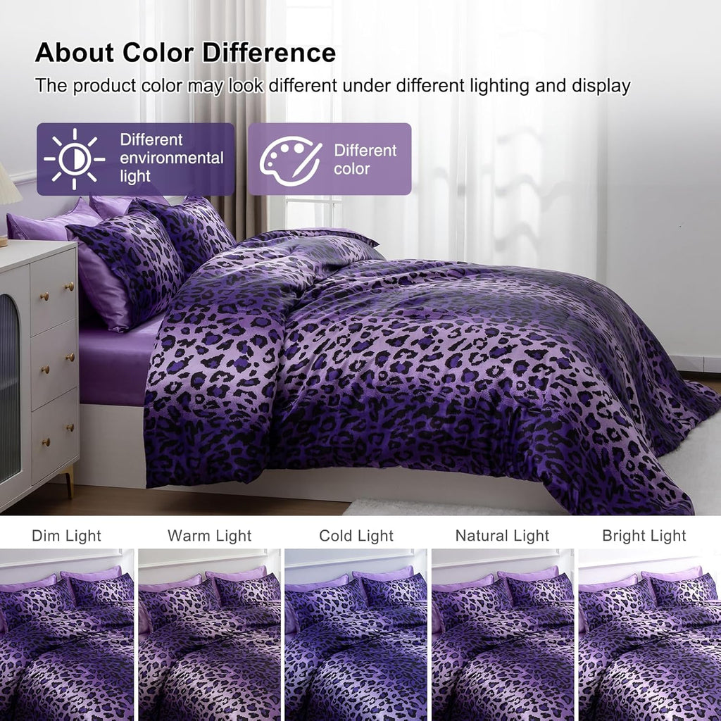 A Nice Night Leopard Printed，Satin Silky Soft Quilt Sexy Luxury Super Soft Microfiber Comforter Quilt Bedding