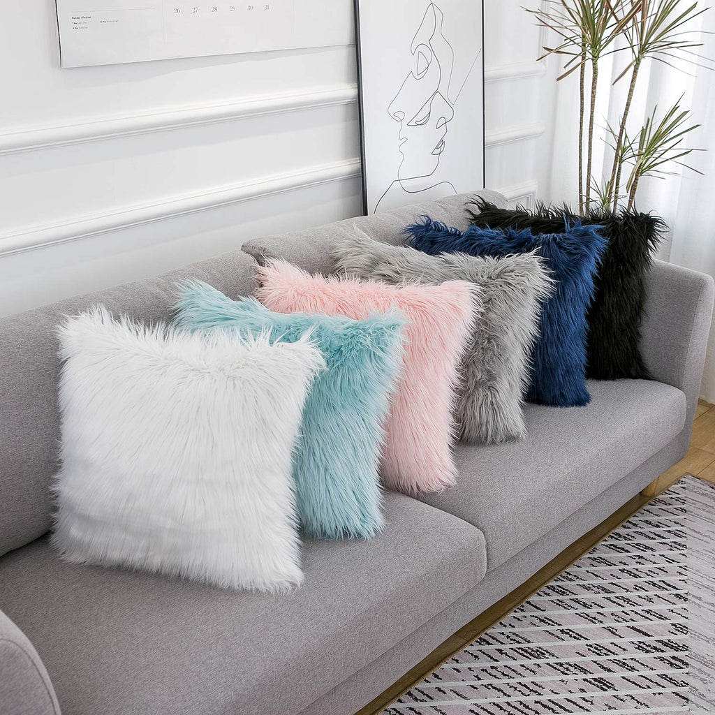 Halloween Black Faux Fur Throw Pillow Covers 16x16 Inch Set of 2