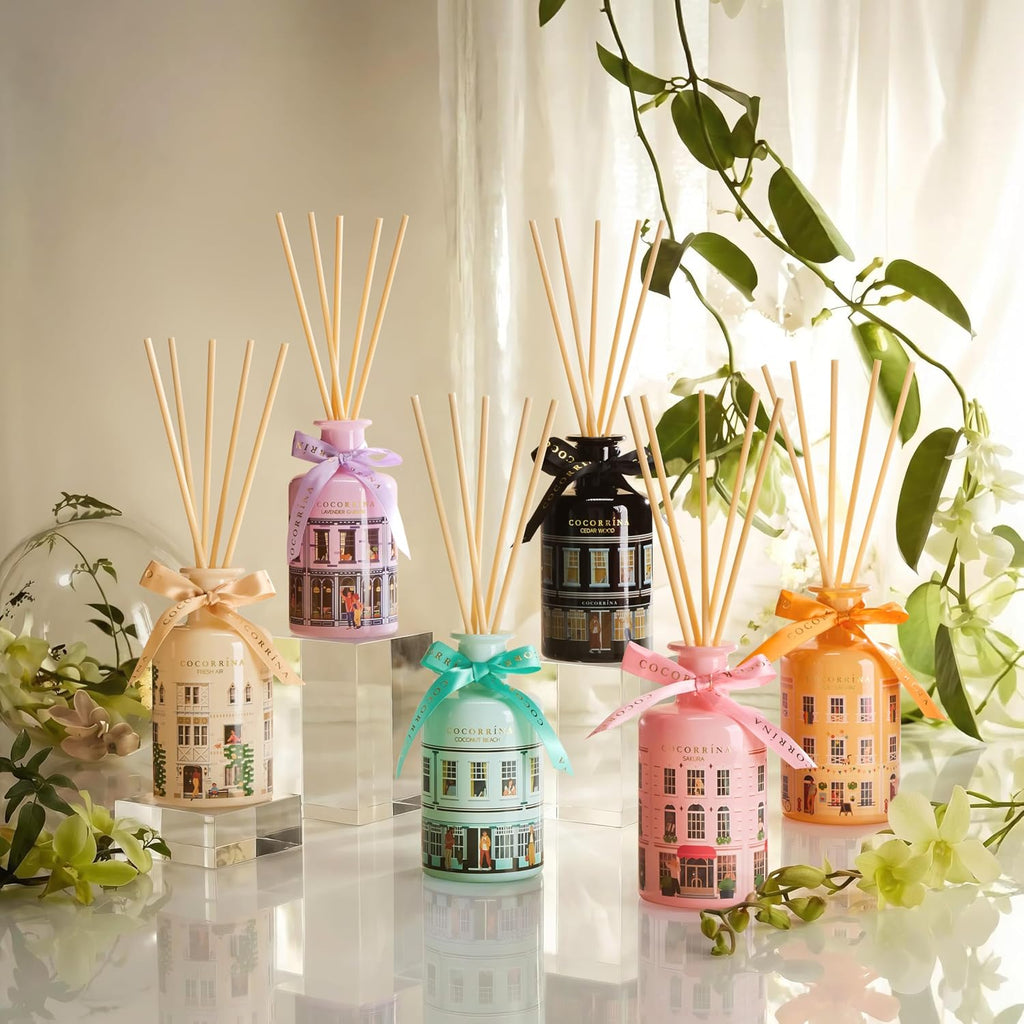 Reed Diffuser - Fresh Air 6.76 fl oz Reed Diffuser with 8 Sticks Home Fragrance Bathroom Shelf Decor (Festive House