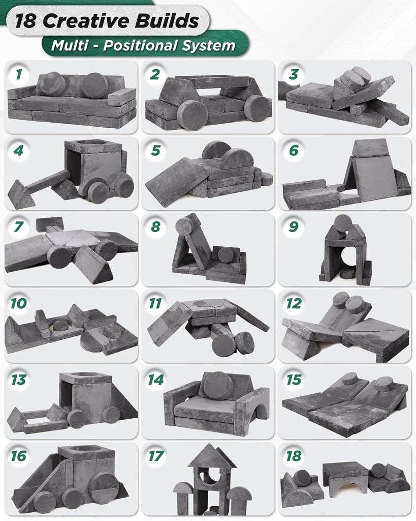 Modular Kids Play Couch, Piece Fort Building & Climbing Foam Set