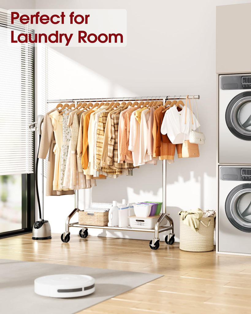 Extendable 49.8-74.8" W Stainless Steel Clothes Rack, Silver