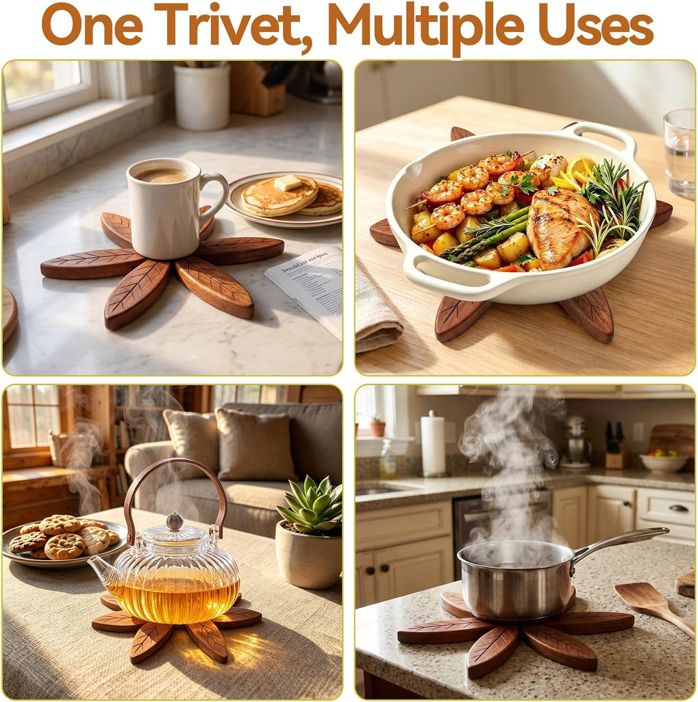 Wooden Trivets for Hot Dishes, Stackable Christmas Tree Trivet Set - Set of 4