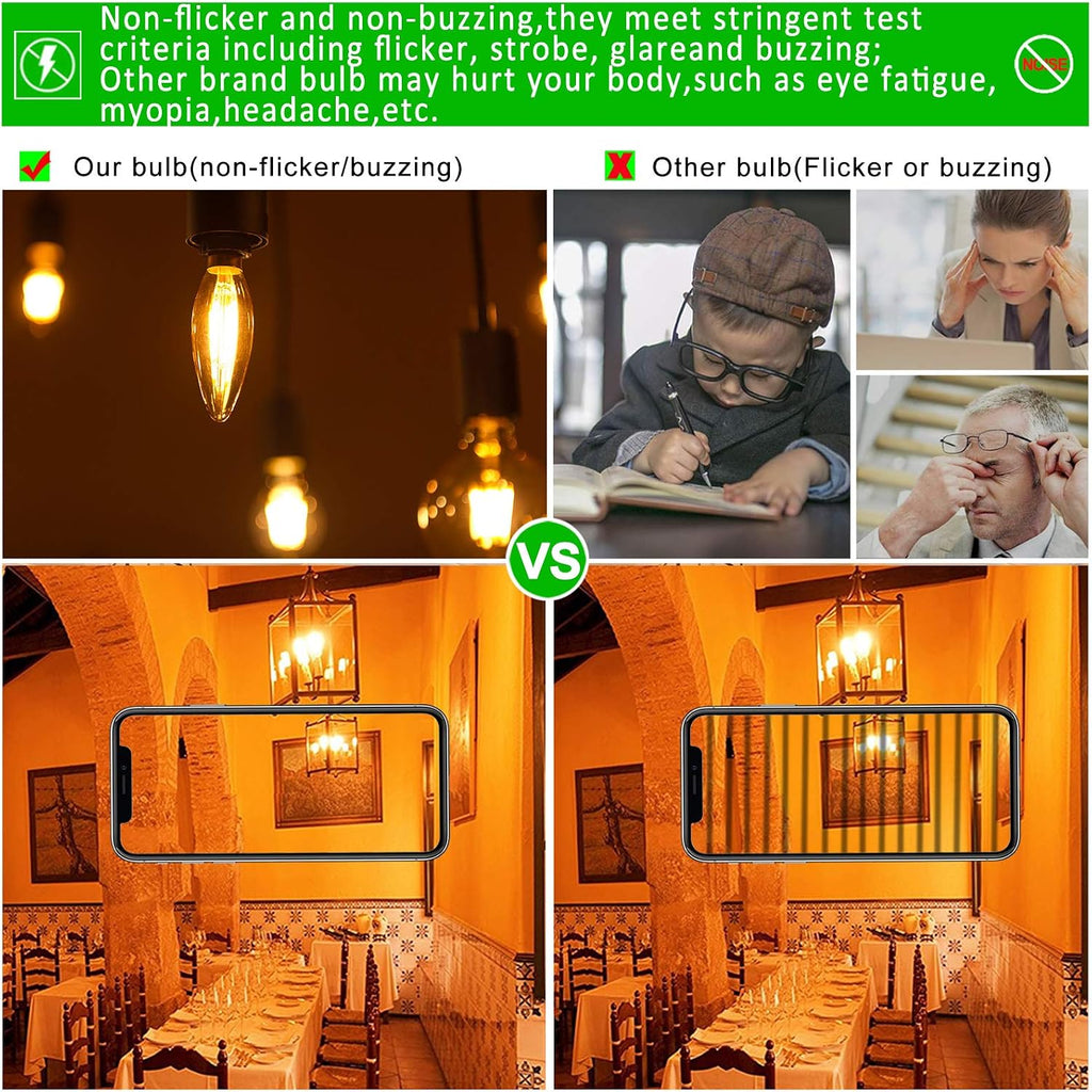 CA10 E12 Candelabra Bulb 40 watt,Amber Light Bulbs,2200K,6Pack