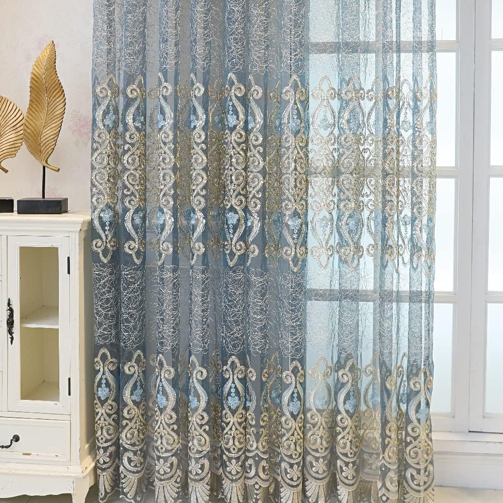 1 Pair European Jacquard Sheer Curtains Embroidered Tulle Curtains Living Room Bedroom Luxury Translucent Window