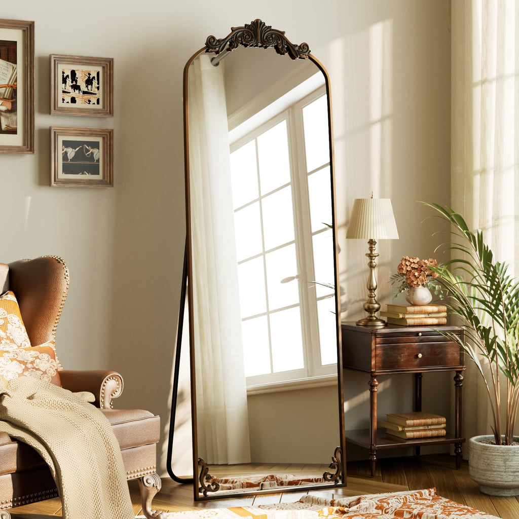64"x21" Vintage Full Length Mirror, Arched Standing Mirror