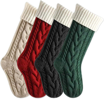 Personalized Decor for Fireplace Hanging | Name Tag | Christmas Stockings | Green & Red Stockings | Knitted - Set of 2