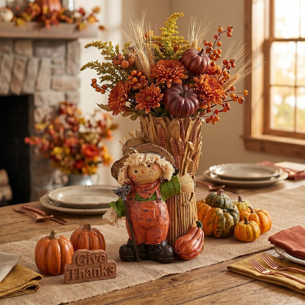 Fall Scarecrow Vase Decoration 11.4 Inch Resin Wheat Vase