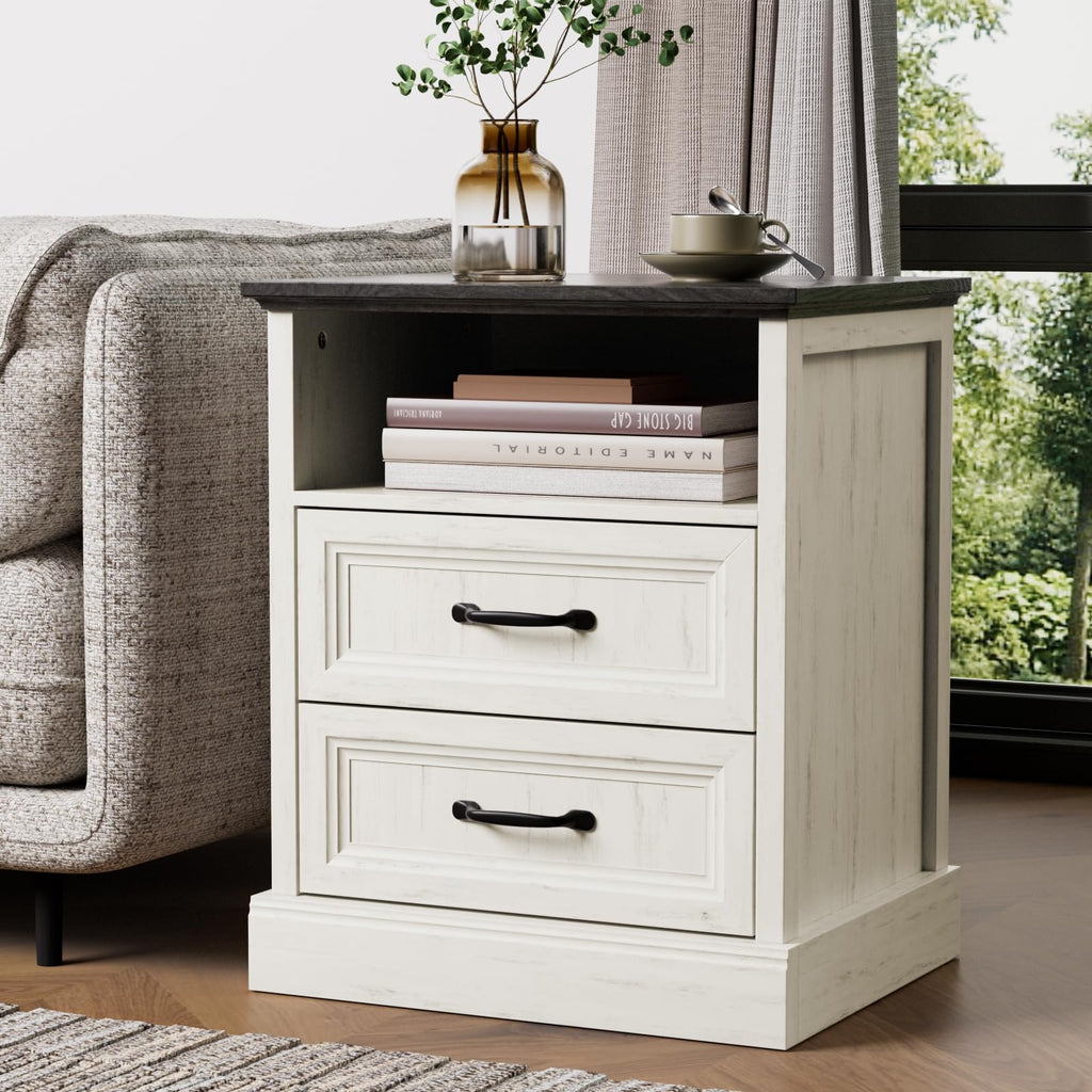 3 Pcs Farmhouse and Nightstand Sets, 6 Drawer & Nightstand Set of 2, Rustic Wooden Chest of Drawers Wide Storage