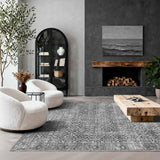 5x7 Area Rugs for Living Room Bedroom, Vintage Grey Washable Rug, Boho Floral Non Slip Low Pile Carpet for Indoor