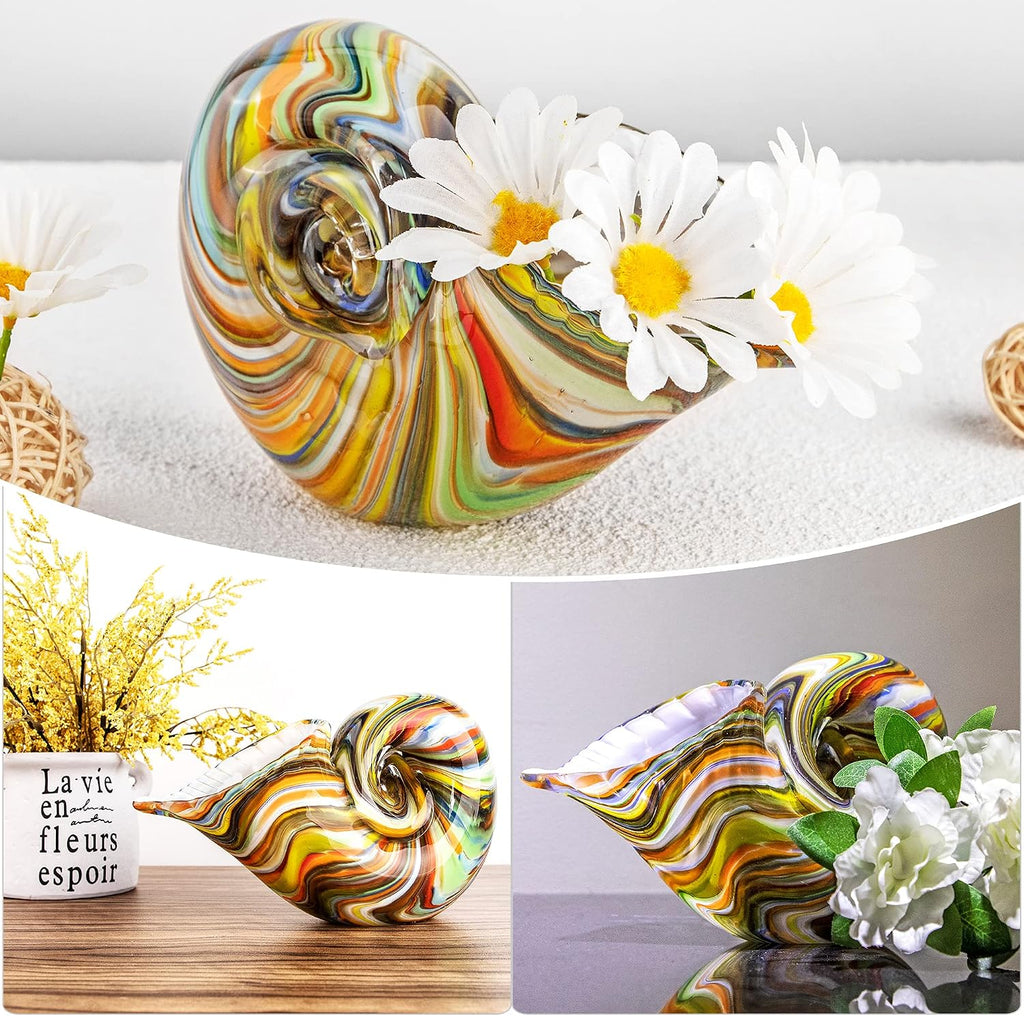7.7" Glass Nautilus Conch Figurines, Hand Blown Seashell Art