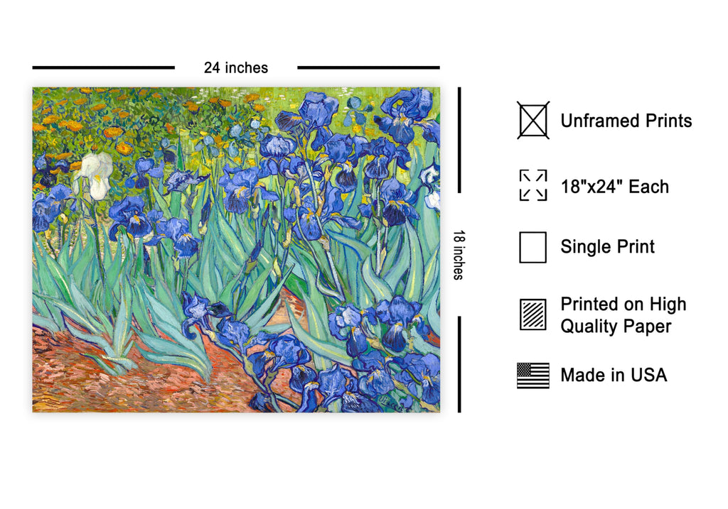 Master Vintage Van Gogh Poster - Retro Impressionism Print - Gift for Artist, Painter - Irises, Garden, Flower, Blue