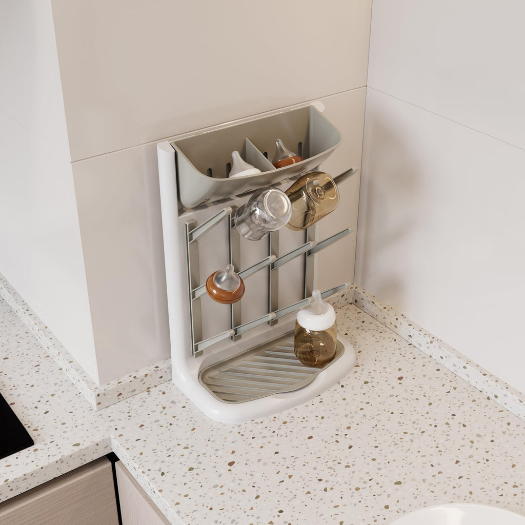 Baby Bottle Drying Rack,Space Saving Countertop Drying Rack for Baby Accessory & Pump Parts,Suction Cup Wall Mounted