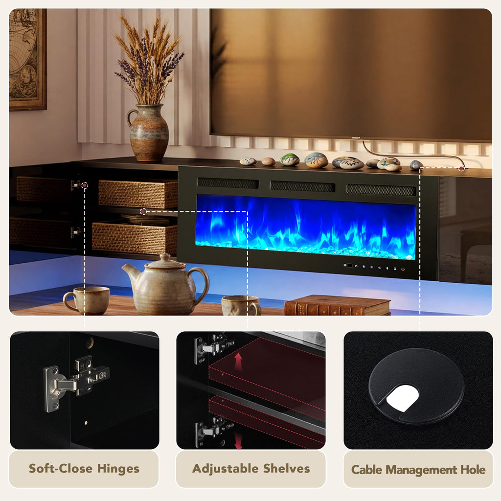 80" Floating TV Stand, Wall-Mounted Entertainment Center with 40" Electric Fireplace, Fits TVs Up to 90 Inches, Media