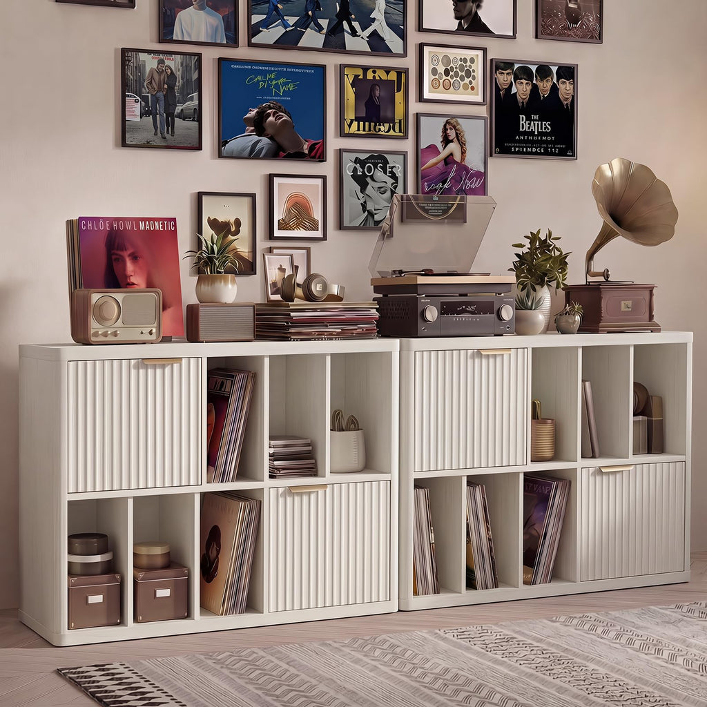 Large Record Player Stand - 39.5" Record Cabinet with Open Vinyl Storage Holds up to 400 Albums, Modern Vinyl Player