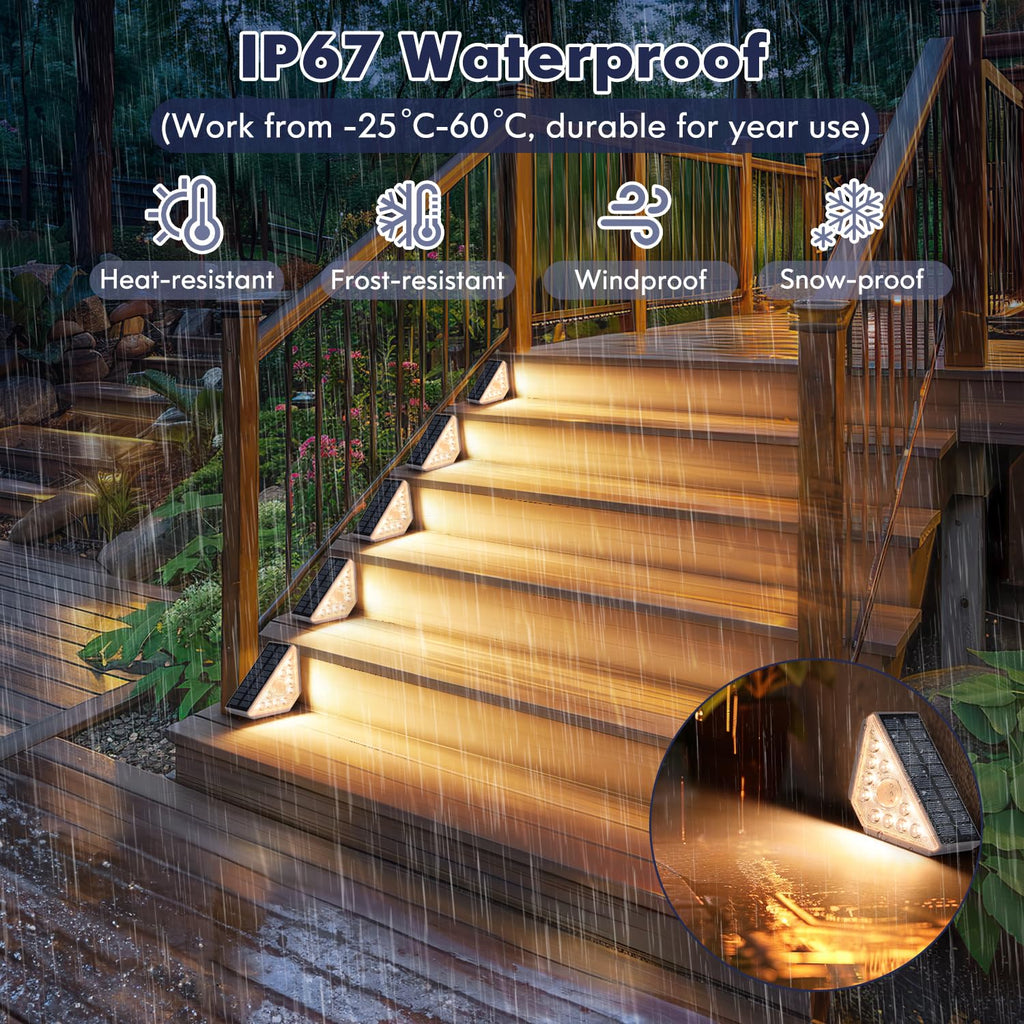Motion Sensor Solar Step Lights for Outside, 4-Pack Outdoor Stair Lights Waterproof IP67, Solar Powered LED Outdoor