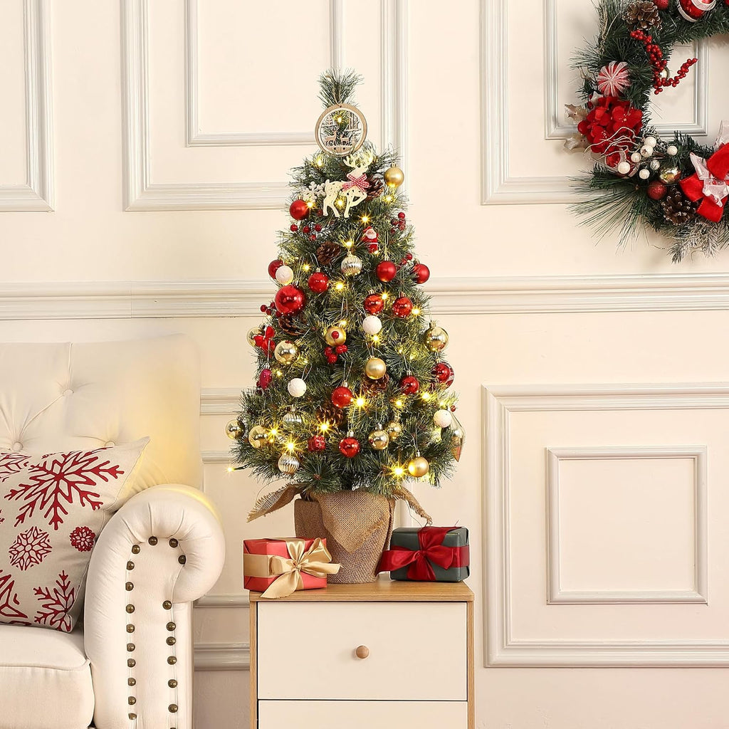 3FT Prelit Artificial Christmas Tree with 78 Lights & Burlap Base, 1 pcs