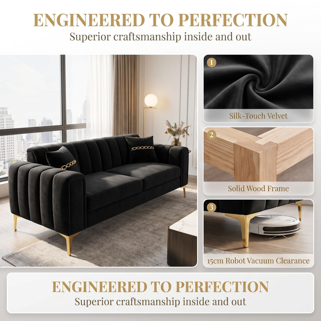 83" Oversized 3 Seater Sofa, Couch with Metal Legs, Black