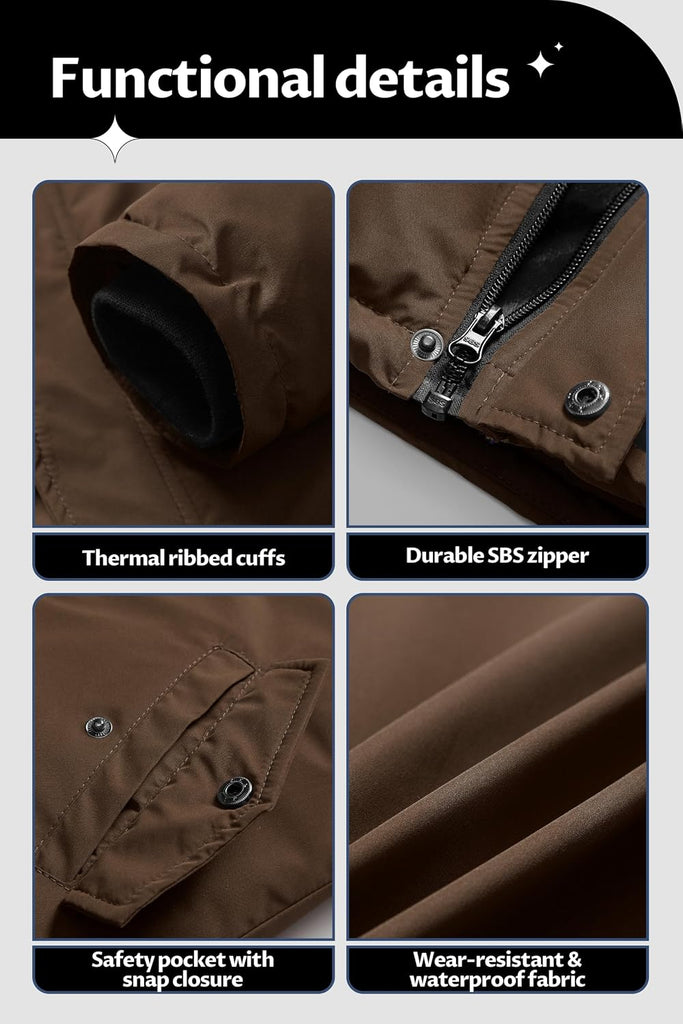 Boys' Waterproof Snow Coat Parka Windproof Winter Jacket With Detachable Fleece Hood