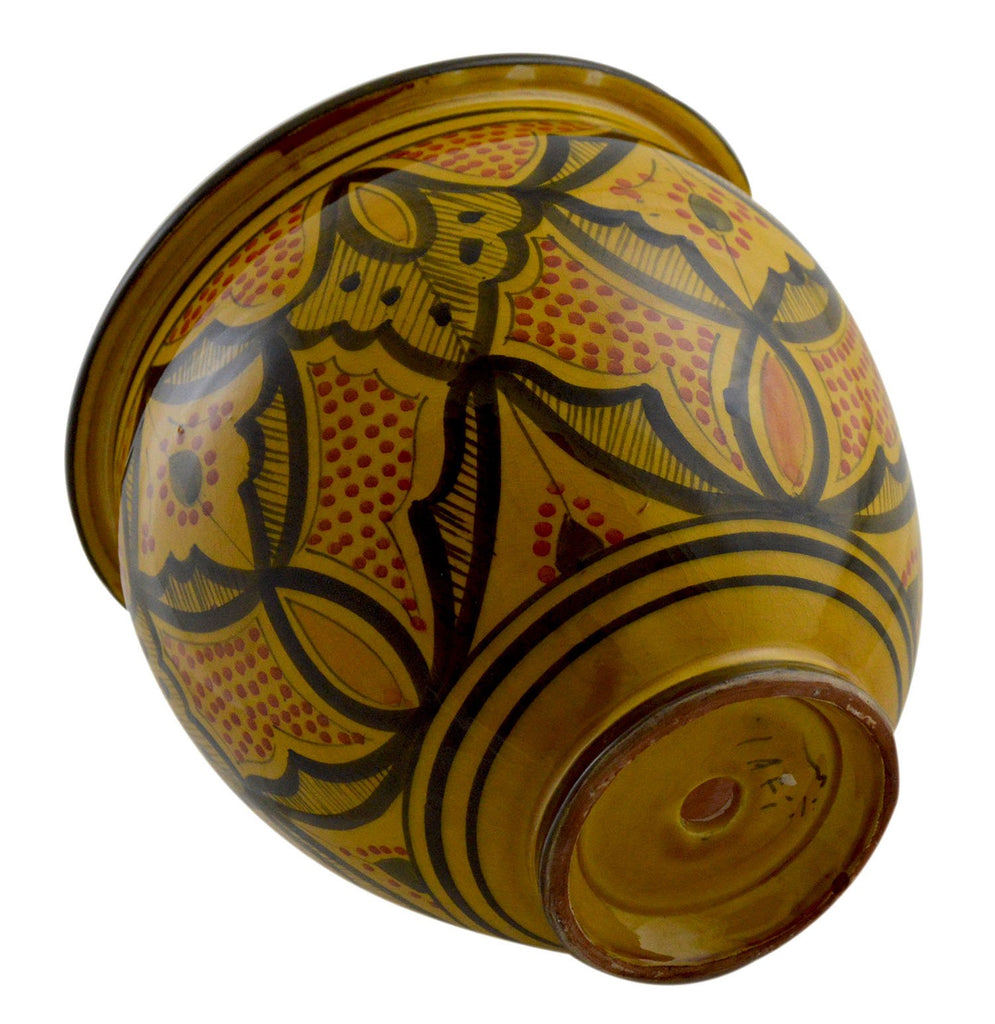 Flower Pot Moroccan Spanish Garden Drain Hole Ceramic Planter Handmade Yellow