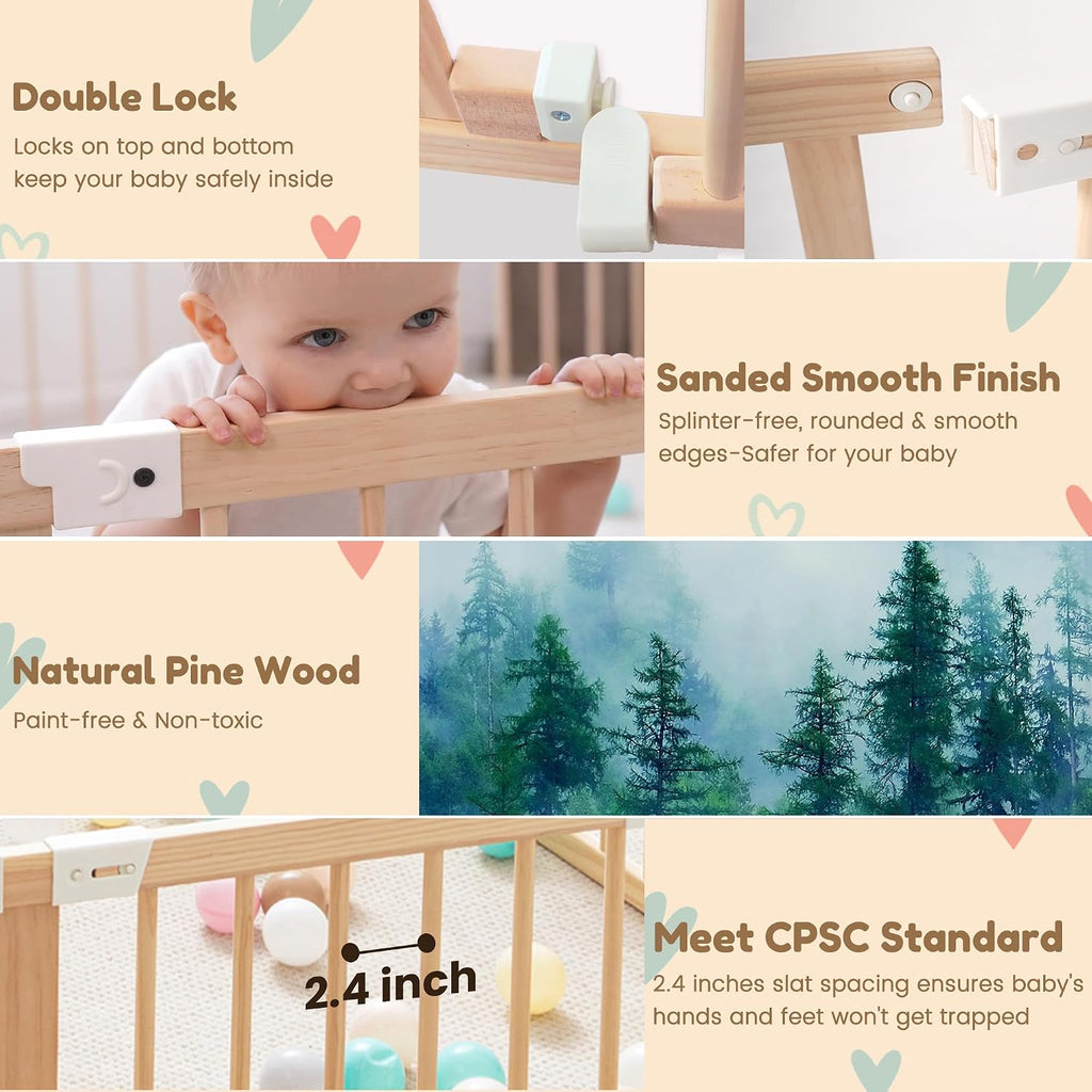 Wooden Playpen with 3 Learning Toys, Foldable 59x59, Babies & Toddlers | Learning toys: xylophone, abacus & blocks.