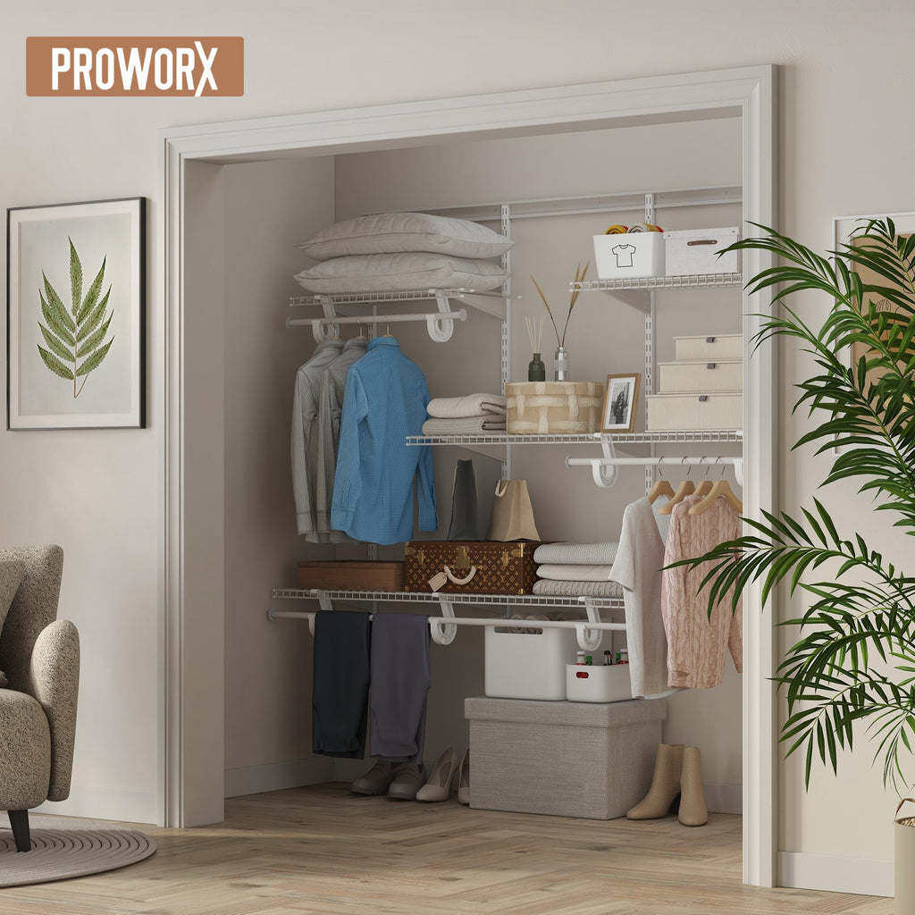 4-6 Ft Closet Organizer System, Adjustable Metal Wire White Closet System, Expandable Walk in Closet Organizers and