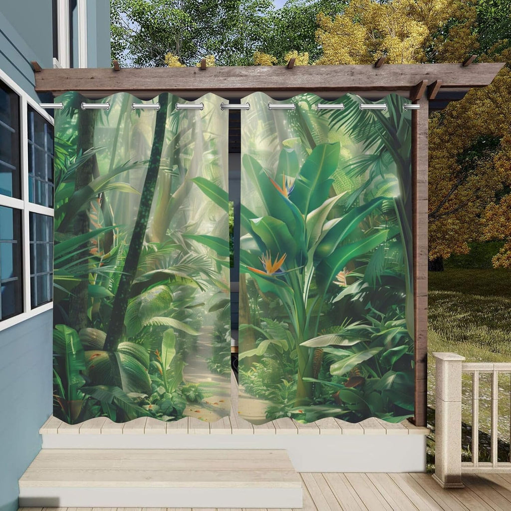 Tropical Rainforest Waterproof Outdoor Curtains ,Bush Bird Of Paradise Plant pattern,Waterproof,Privacy,Grommet